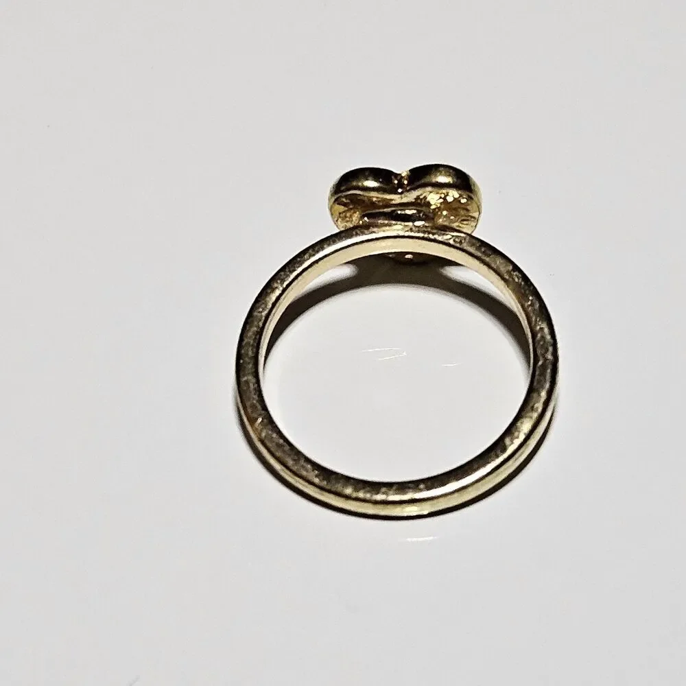 Gold Tone Pink Rhinestone Accented Heart Ring Size 5.25